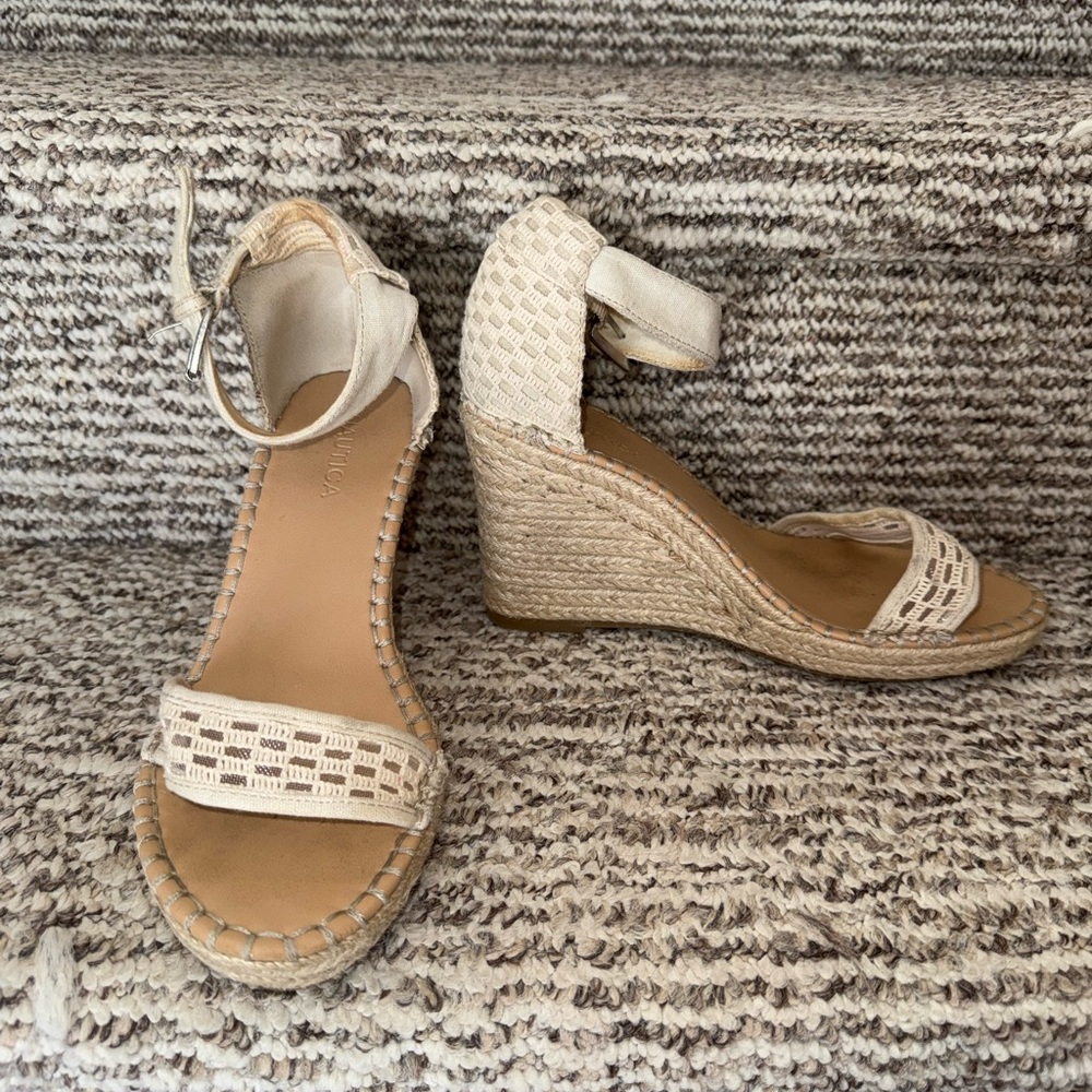 Nautica Beige Espadrille Wedge Sandals